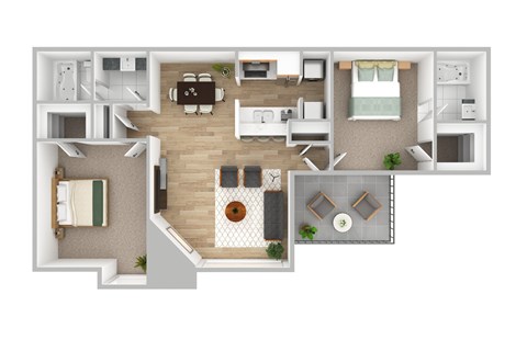 Floor plan for 2 beds, 2 baths, 978 sqft